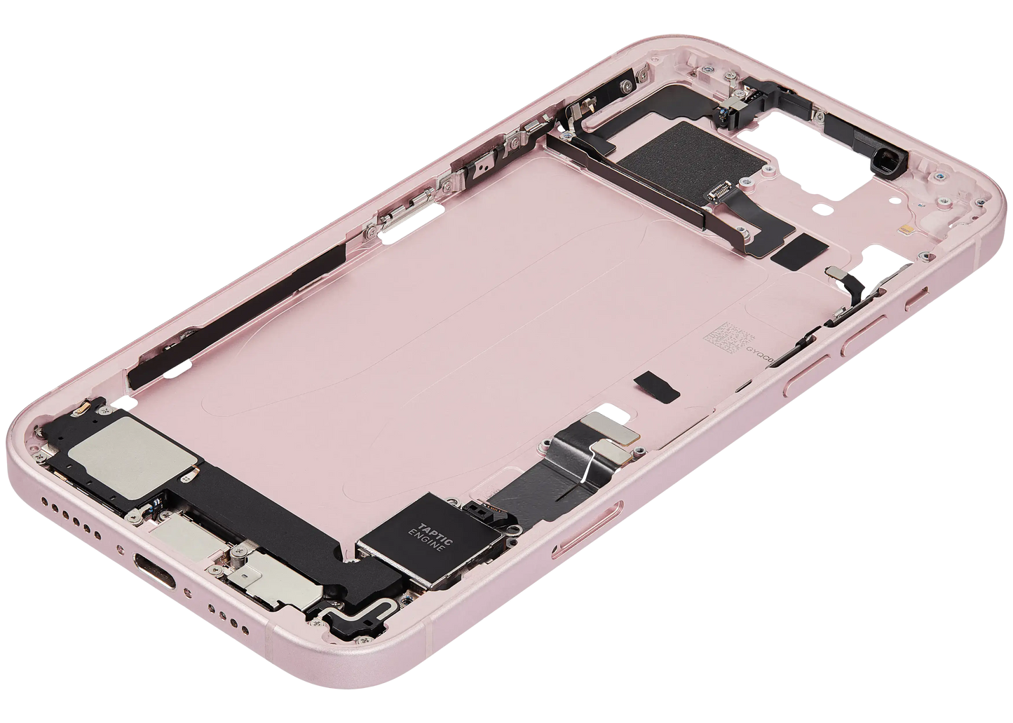 Mid-Frame Housing W/ Charging Port Flex & Small Parts For iPhone 15 Plus (EU / Global Version) (Used OEM Pull: Grade A) (Pink)