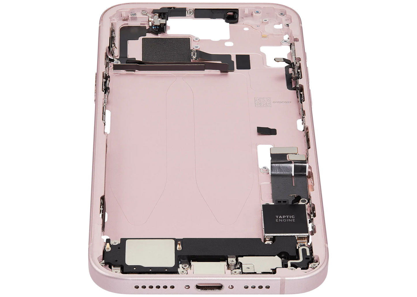 Mid-Frame Housing W/ Charging Port Flex & Small Parts For iPhone 15 Plus (EU / Global Version) (Used OEM Pull: Grade A) (Pink)