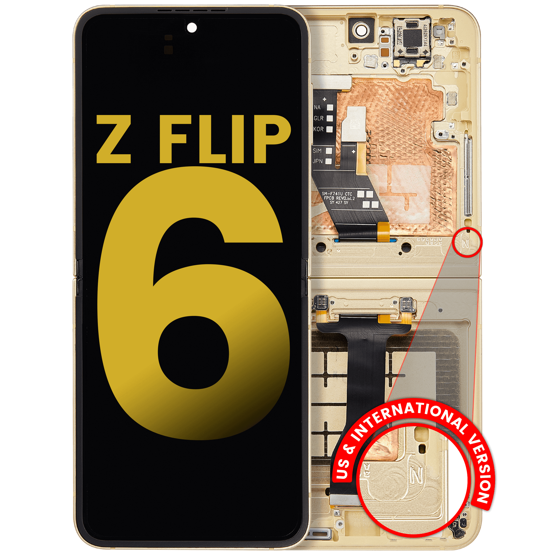 Inner OLED Assembly With Frame For Samsung Galaxy Z Flip 6 (F741) (US & International) (Refurbished) (Yellow)