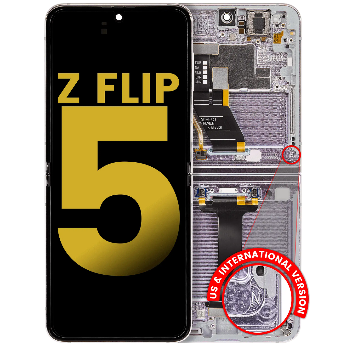 Inner OLED Assembly With Frame For Samsung Galaxy Z Flip 5 5G (US & International) (Refurbished) (Lavender) - View 1 | TechDrip Canada