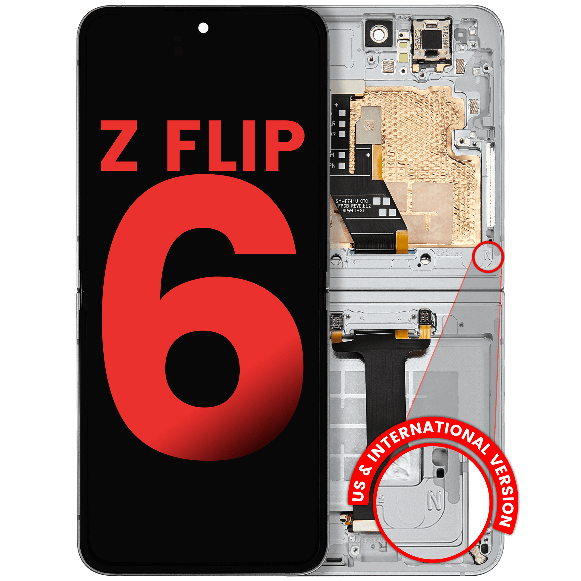 Inner OLED Assembly With Frame Compatible For Samsung Galaxy Z Flip 6 5G (F741) (US & International) (Aftermarket Plus) (White)