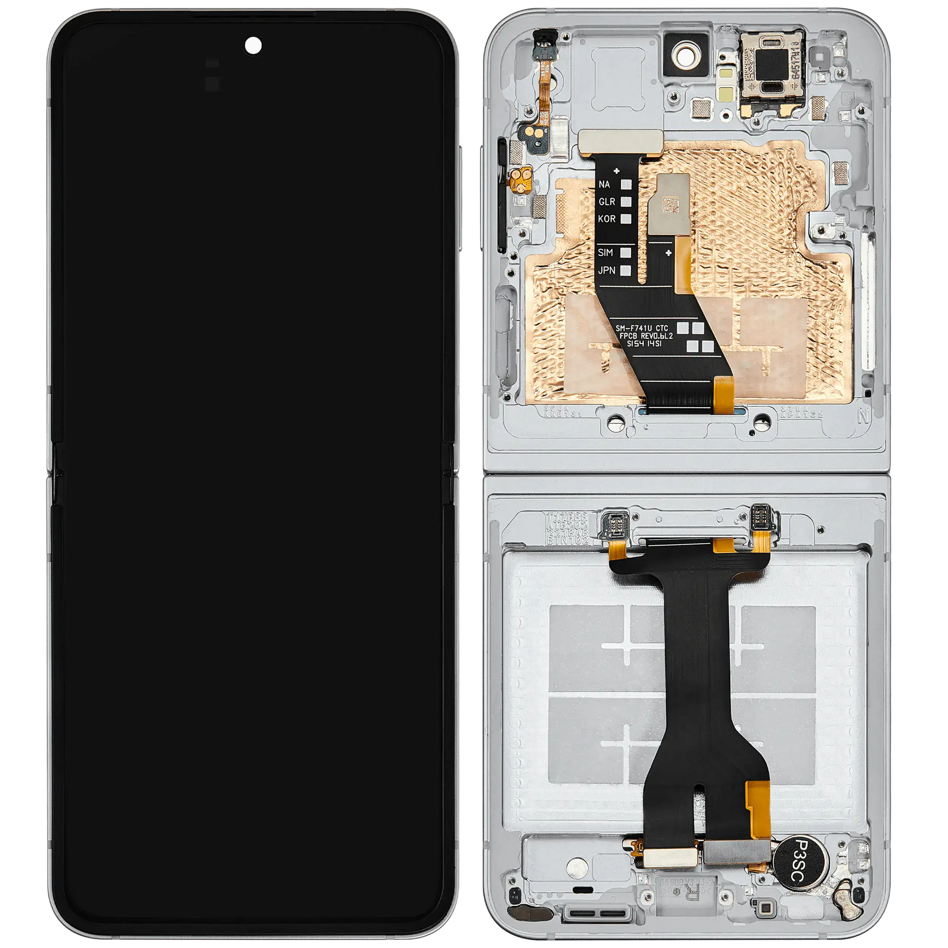 Inner OLED Assembly With Frame Compatible For Samsung Galaxy Z Flip 6 5G (F741) (US & International) (Aftermarket Plus) (White)