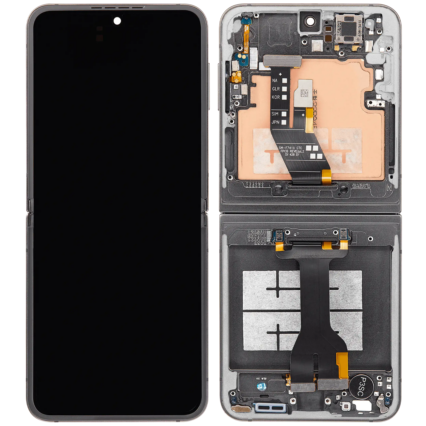 Inner OLED Assembly With Frame Compatible For Samsung Galaxy Z Flip 6 5G (F741) (US & International) (Aftermarket Plus) (Silver Shadow)