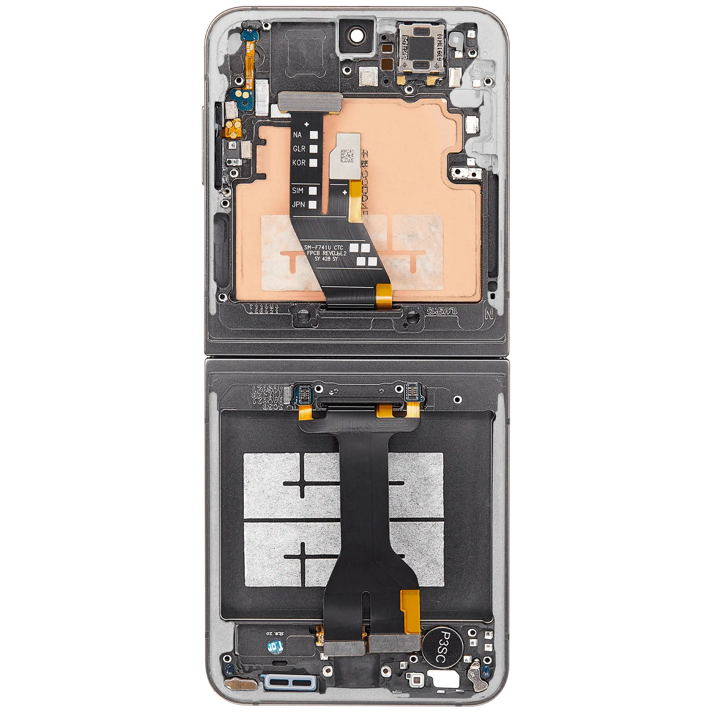 Inner OLED Assembly With Frame Compatible For Samsung Galaxy Z Flip 6 5G (F741) (US & International) (Aftermarket Plus) (Silver Shadow)