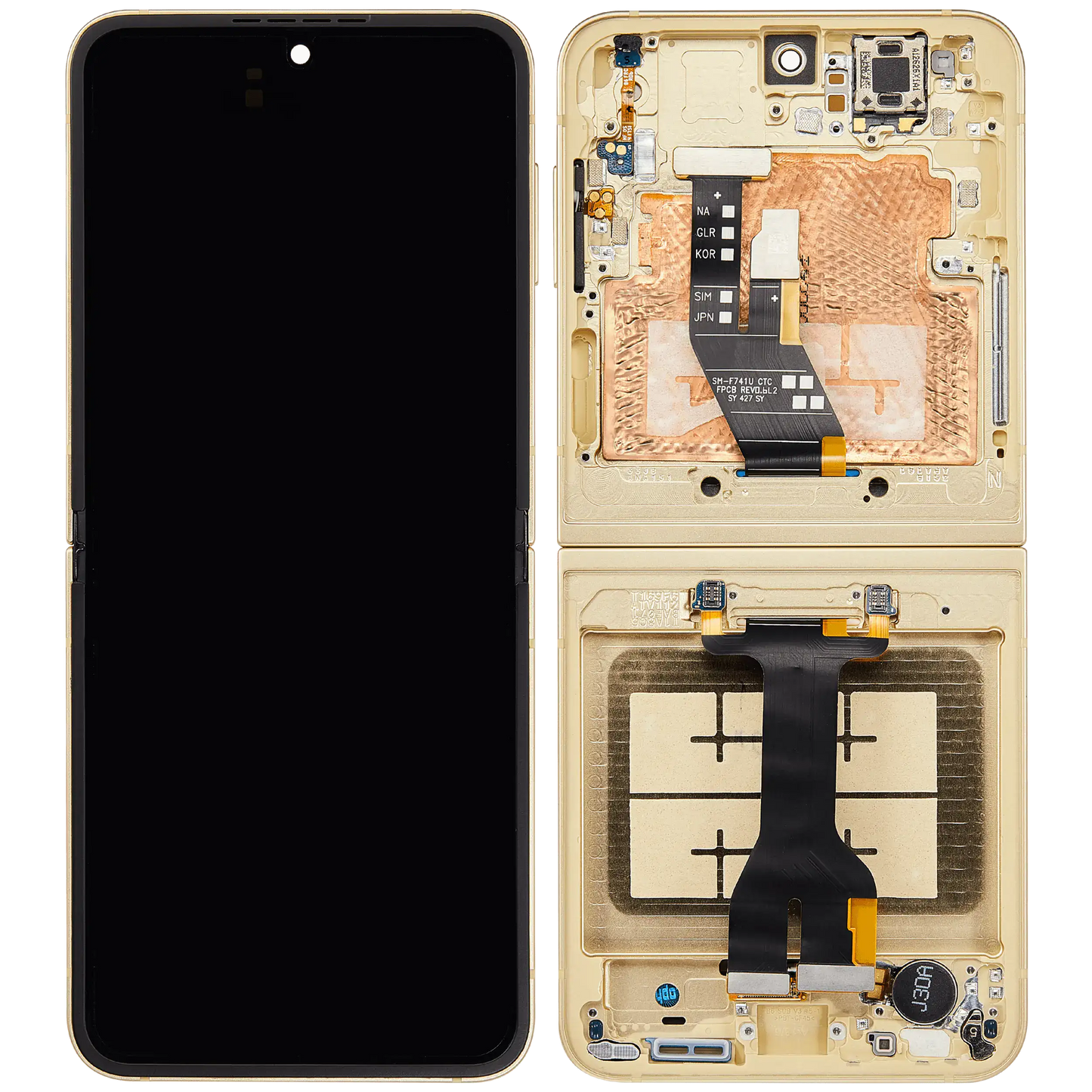 Inner OLED Assembly With Frame Compatible For Samsung Galaxy Z Flip 6 5G (F741) (US & International) (Aftermarket Plus) (Yellow)