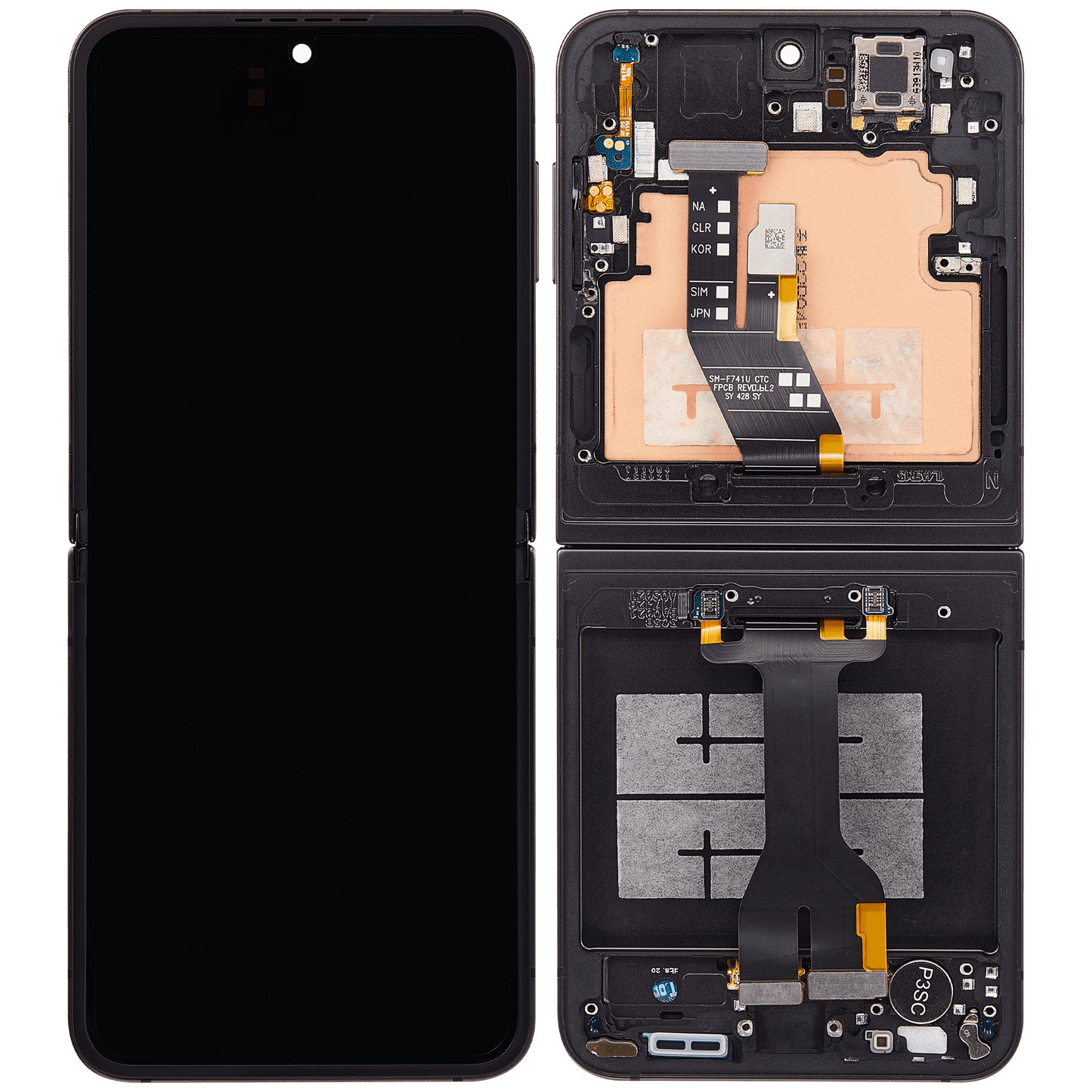 Inner OLED Assembly With Frame Compatible For Samsung Galaxy Z Flip 6 5G (F741) (US & International) (Aftermarket Plus) (Black)