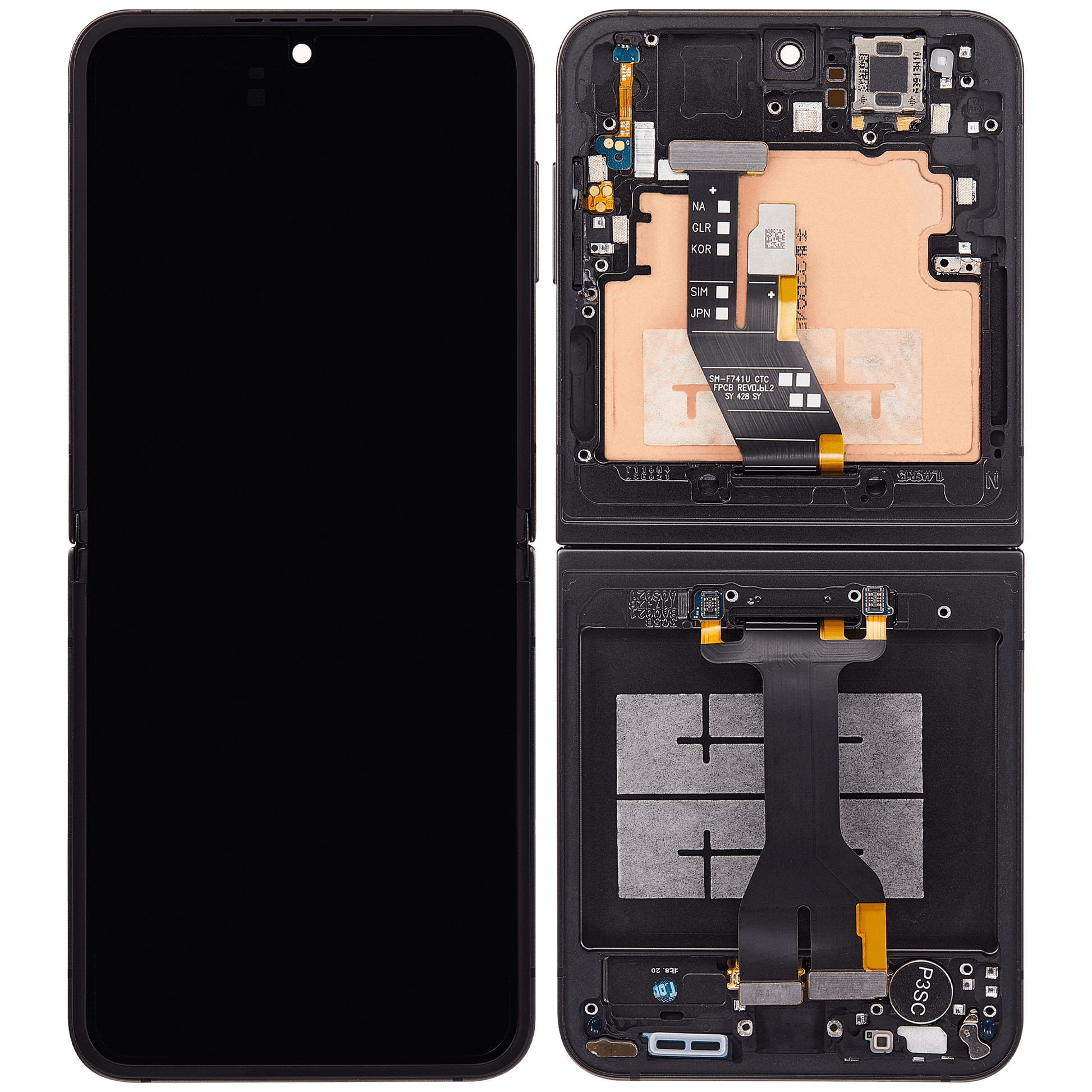 Inner OLED Assembly With Frame Compatible For Samsung Galaxy Z Flip 6 5G (F741) (US & International) (Aftermarket Plus) (Black)