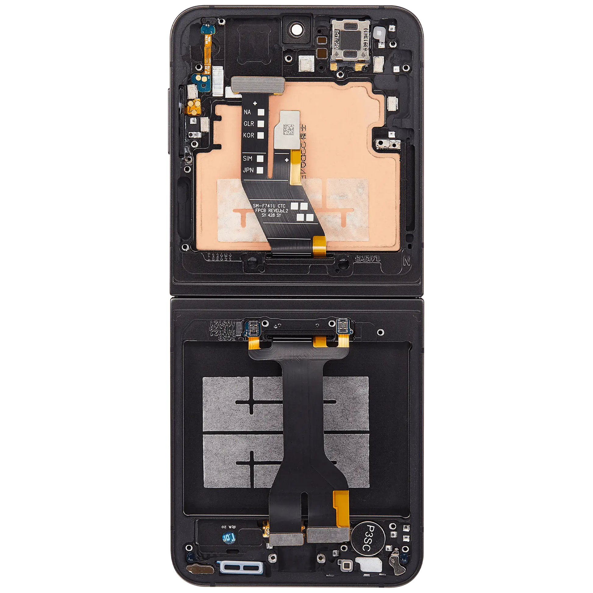 Inner OLED Assembly With Frame Compatible For Samsung Galaxy Z Flip 6 5G (F741) (US & International) (Aftermarket Plus) (Black)