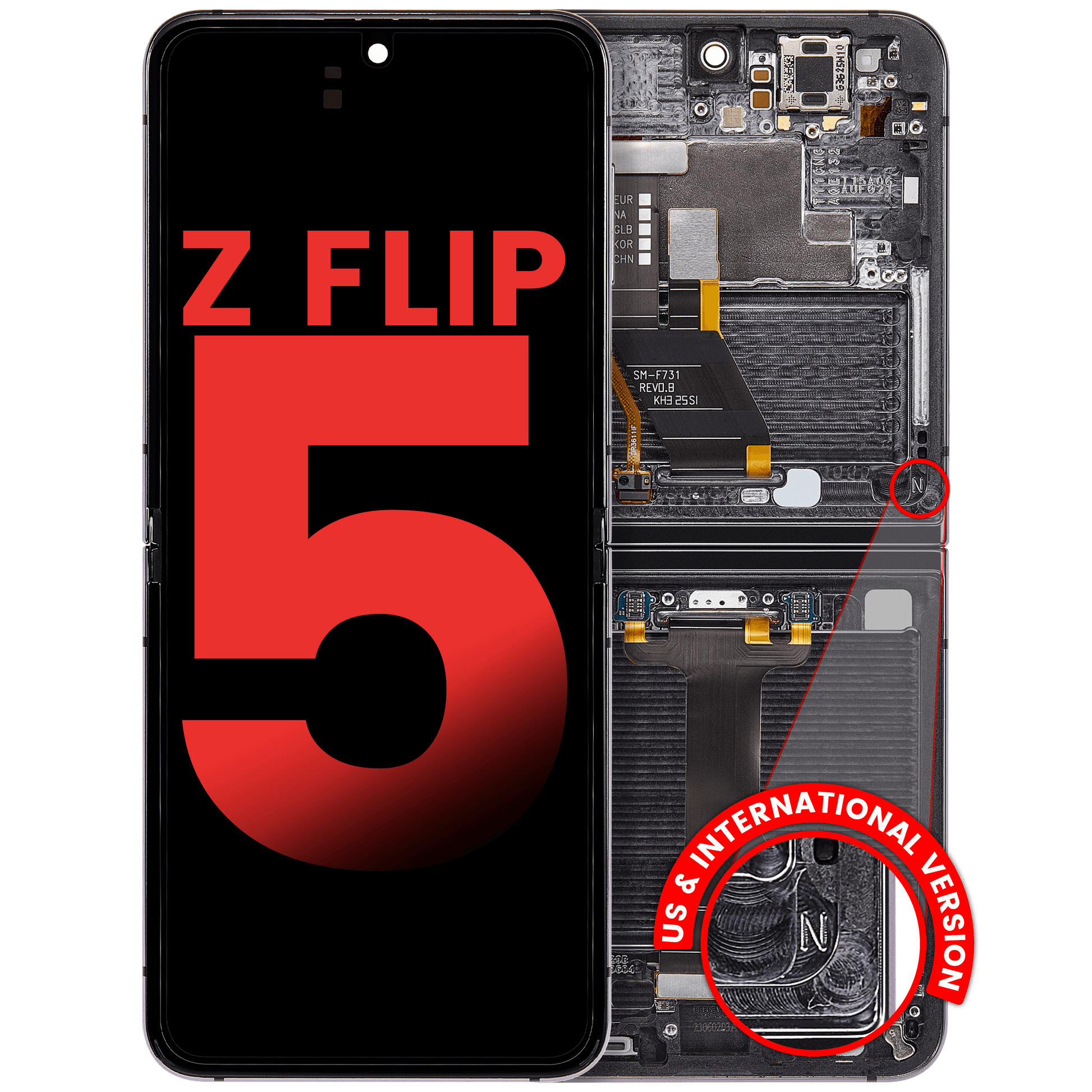 Inner OLED Assembly With Frame Compatible For Samsung Galaxy Z Flip 5 5G (F731) (US & International) (Aftermarket Plus) (Gray) - View 1 | TechDrip Canada