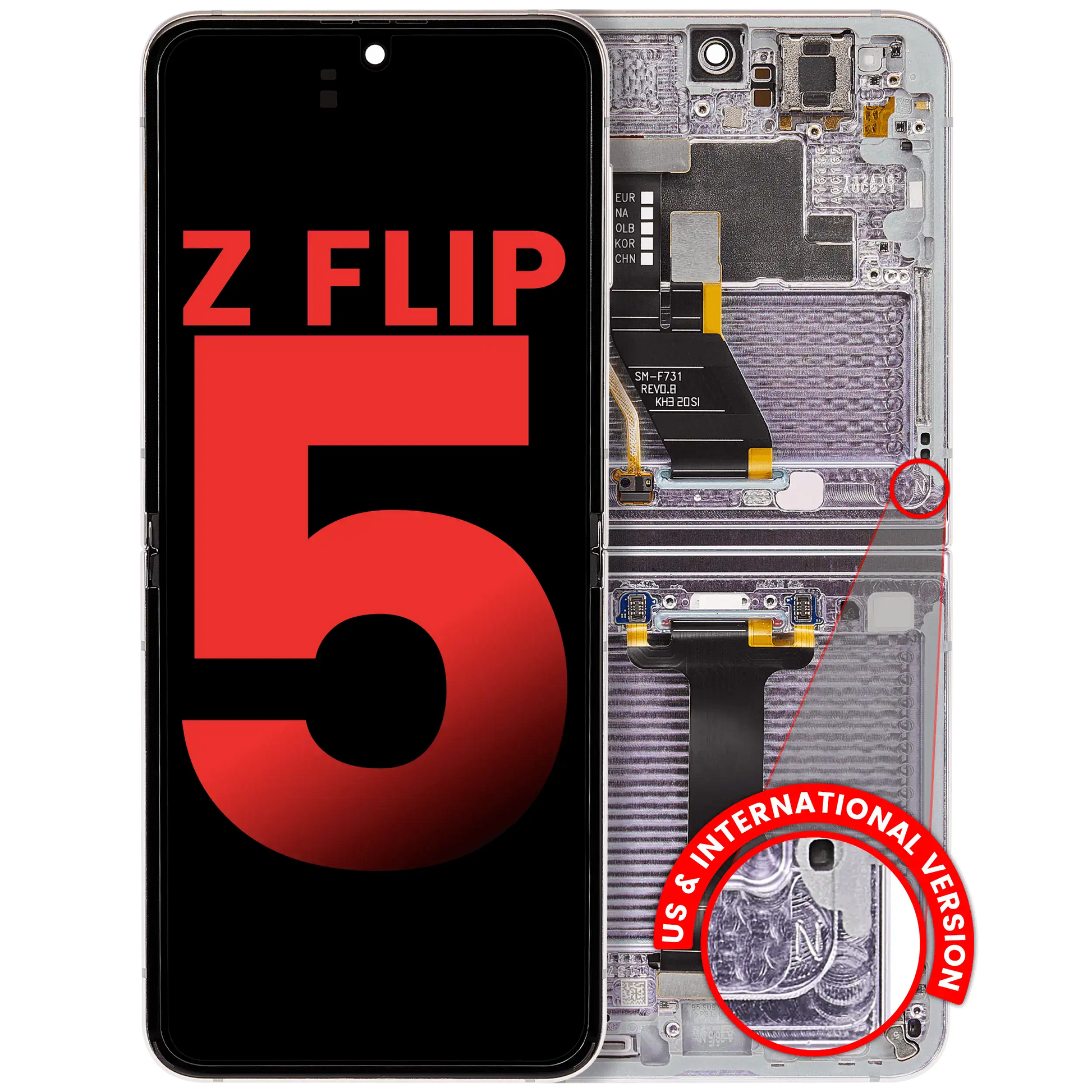 Inner OLED Assembly With Frame Compatible For Samsung Galaxy Z Flip 5 5G (F731) (US & International) (Aftermarket Plus) (Lavender) - View 1 | TechDrip Canada