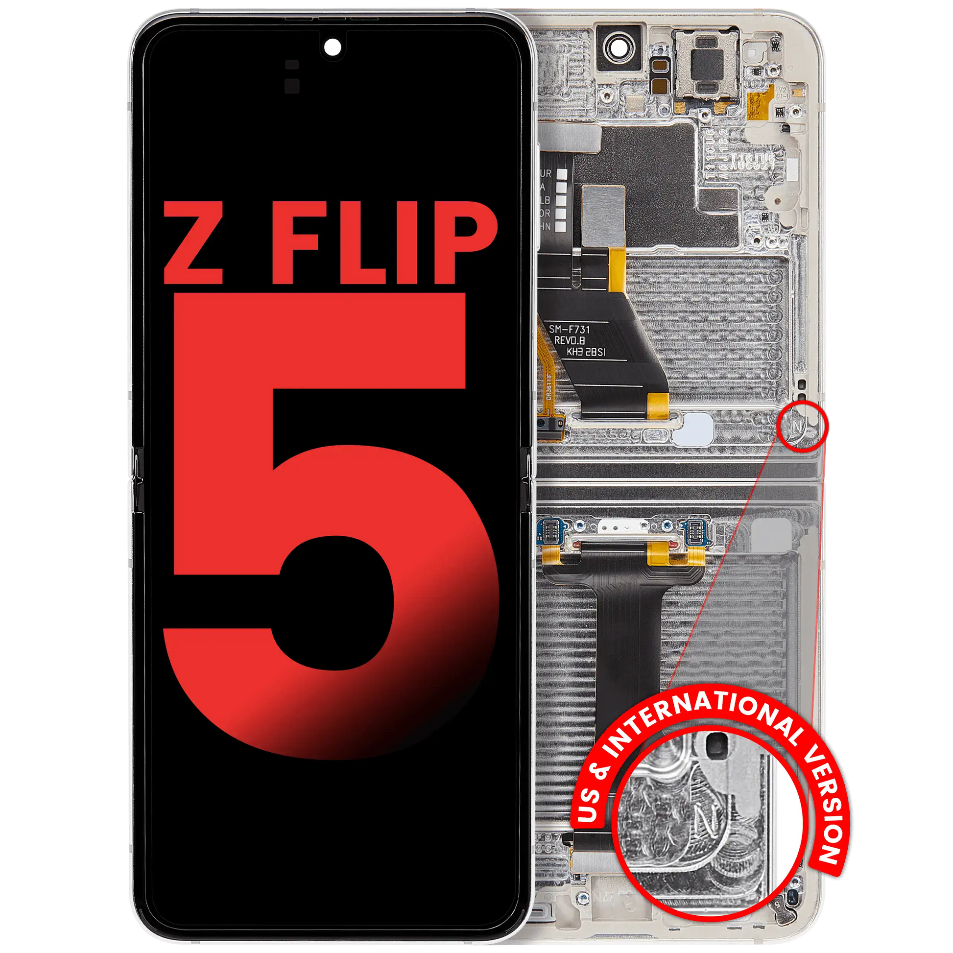 Inner OLED Assembly With Frame Compatible For Samsung Galaxy Z Flip 5 5G (F731) (US & International) (Aftermarket Plus) (Cream) - View 1 | TechDrip Canada