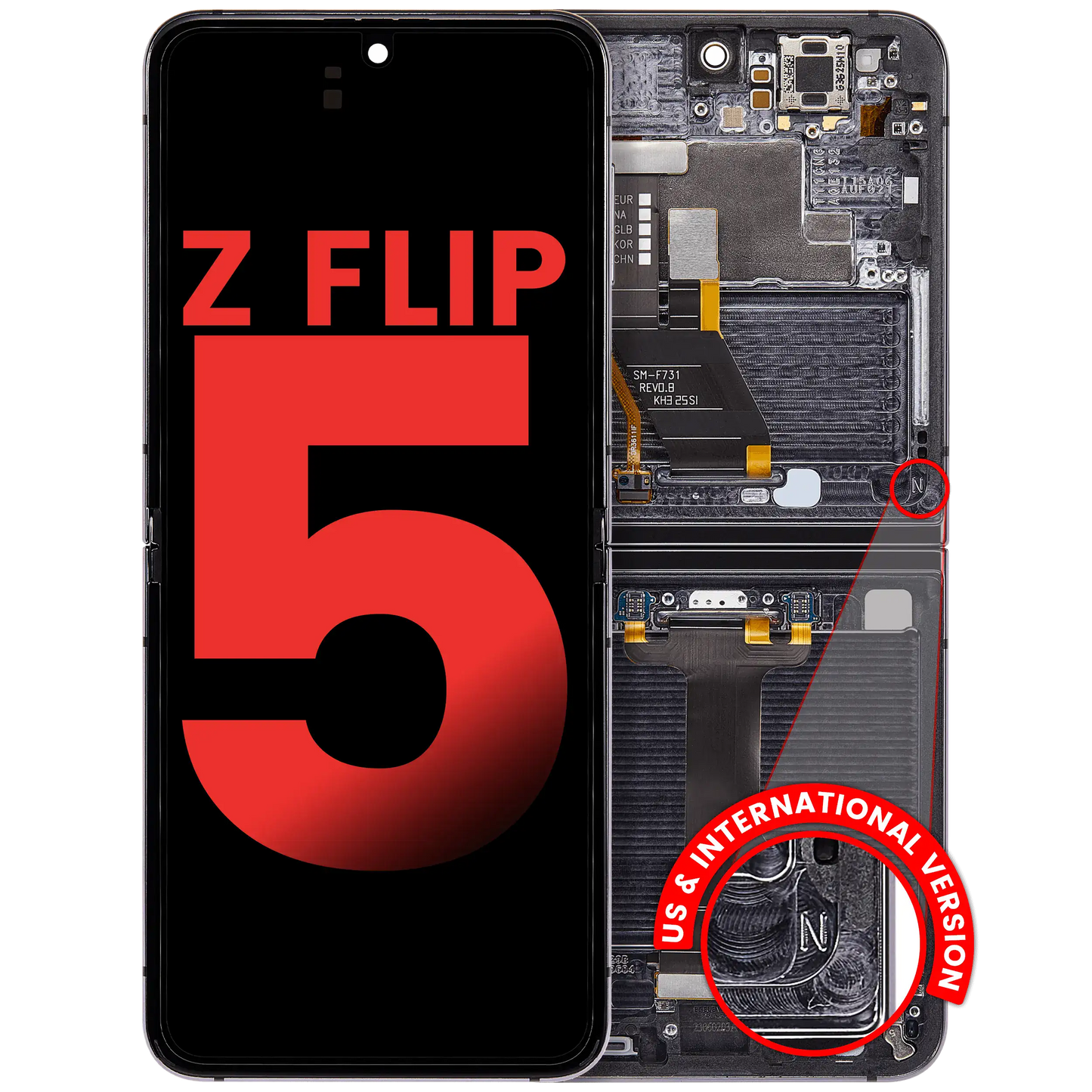 Inner OLED Assembly With Frame Compatible For Samsung Galaxy Z Flip 5 5G (F731) (US & International) (Aftermarket Plus) (Graphite) - View 1 | TechDrip Canada