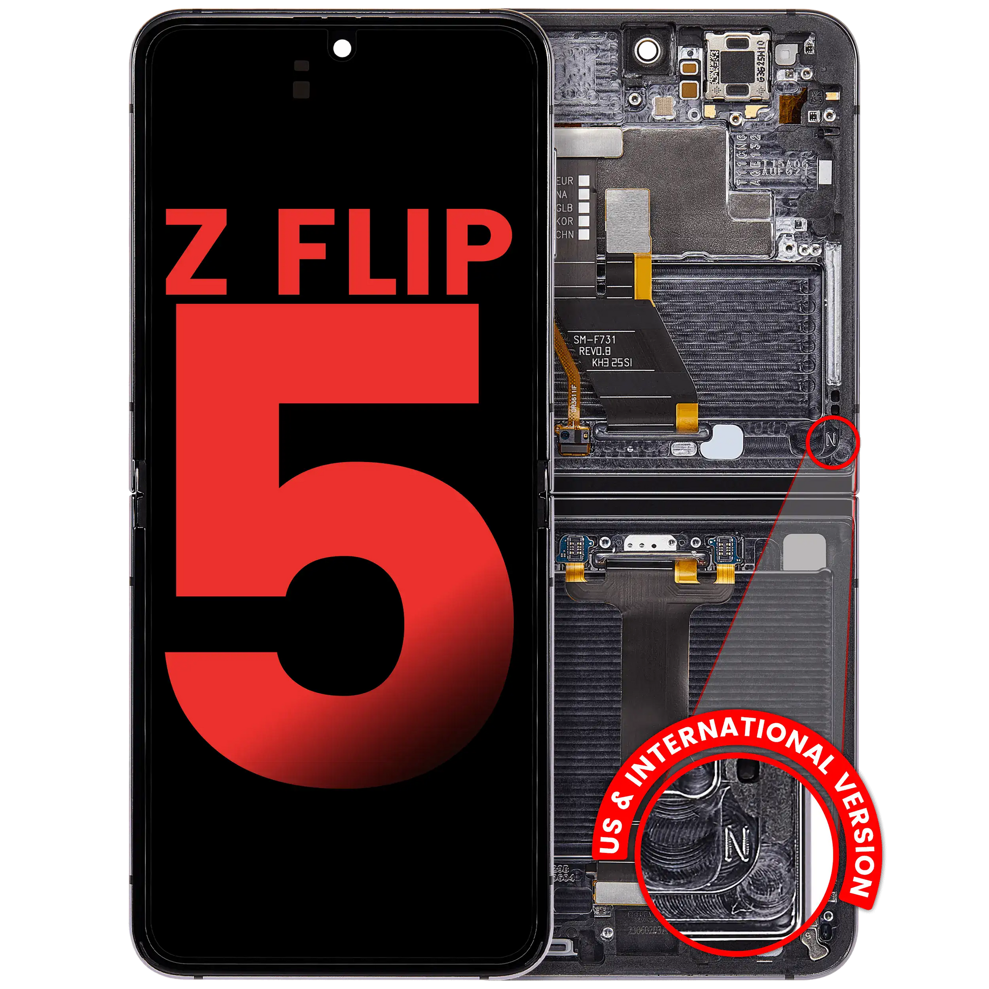Inner OLED Assembly With Frame Compatible For Samsung Galaxy Z Flip 5 5G (F731) (US & International) (Aftermarket Plus) (Graphite) - View 1 | TechDrip Canada