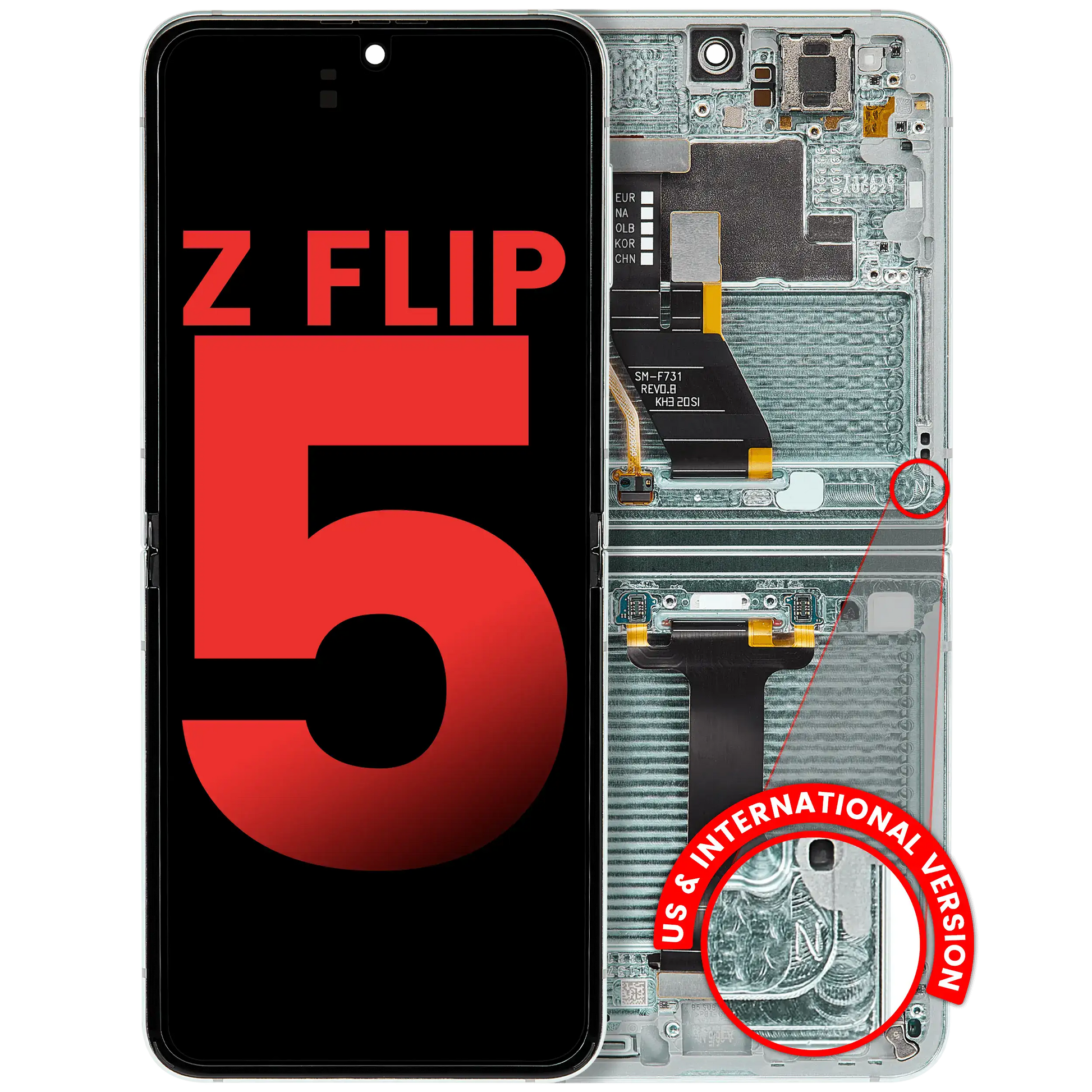 Inner OLED Assembly With Frame Compatible For Samsung Galaxy Z Flip 5 5G (F731) (US & International) (Aftermarket Plus) (Green) - View 1 | TechDrip Canada