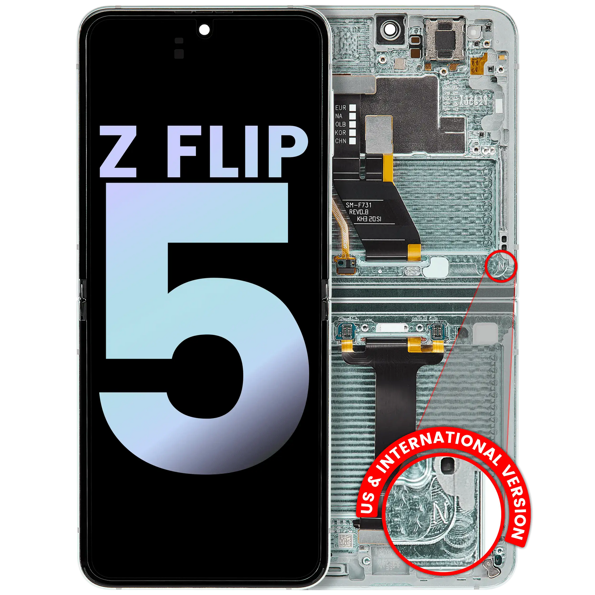 Inner OLED Assembly With Frame For Samsung Galaxy Z Flip 5 5G (US & International) (Service Pack) (Mint) - View 1 | TechDrip Canada