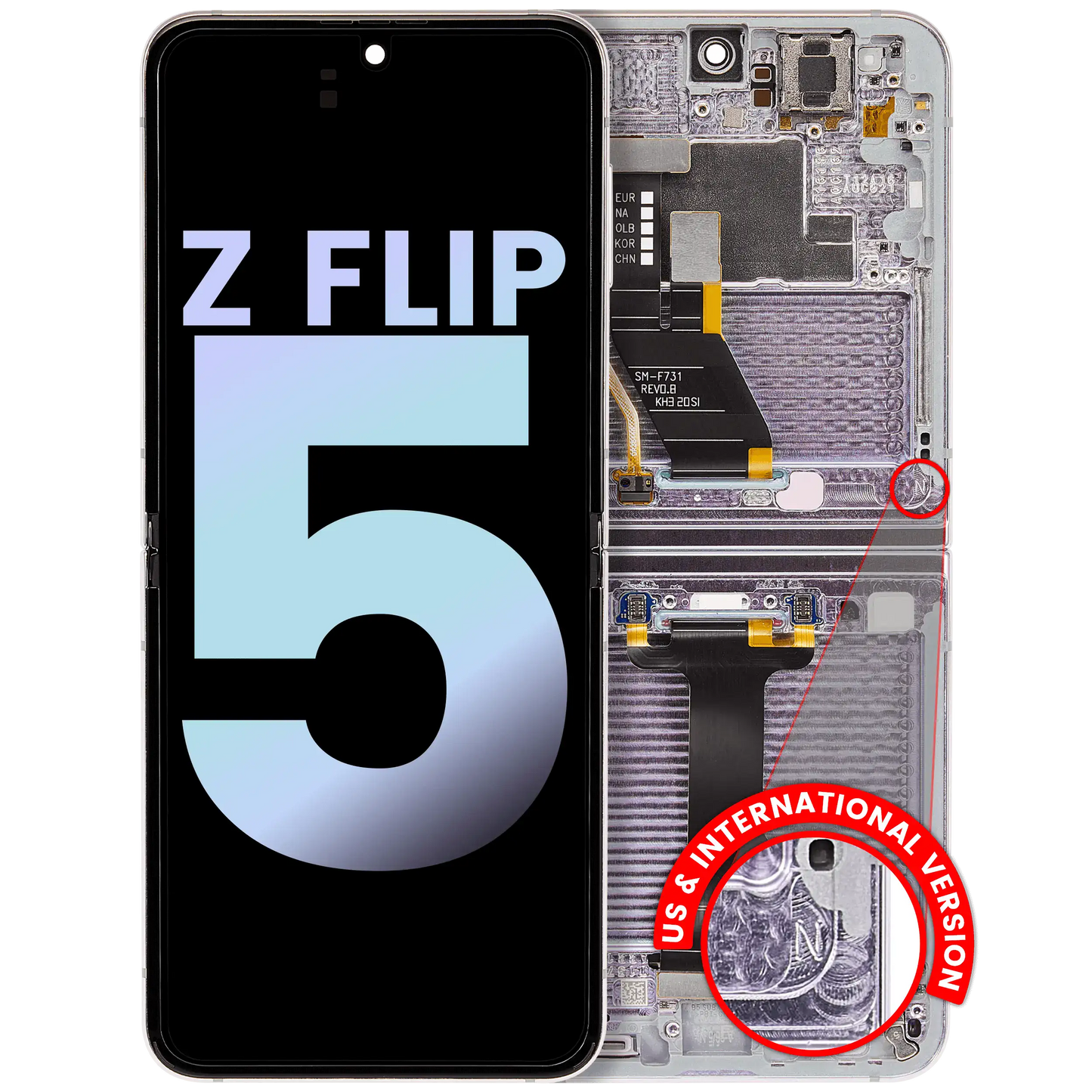 Inner OLED Assembly With Frame For Samsung Galaxy Z Flip 5 5G (US & International) (Service Pack) (Lavender) - View 1 | TechDrip Canada