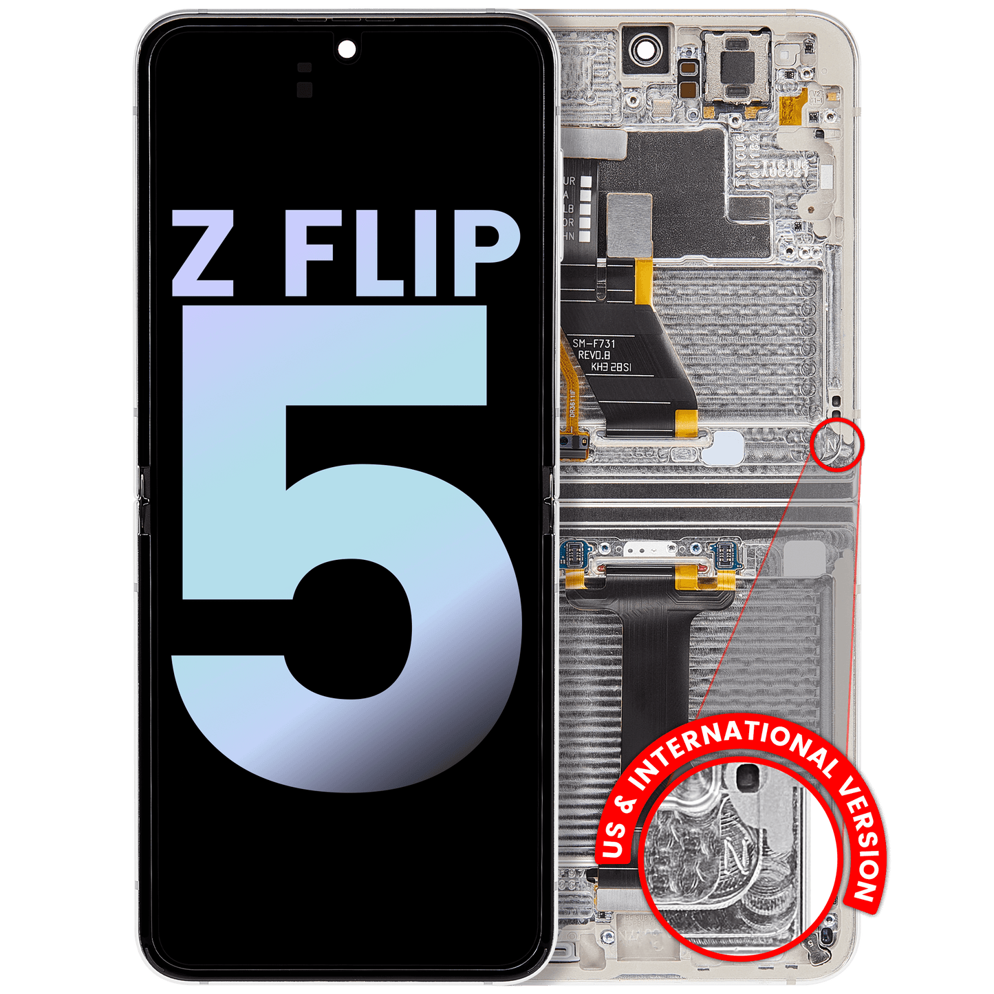 Inner OLED Assembly With Frame For Samsung Galaxy Z Flip 5 5G (US & International) (Service Pack) (Cream) - View 1 | TechDrip Canada