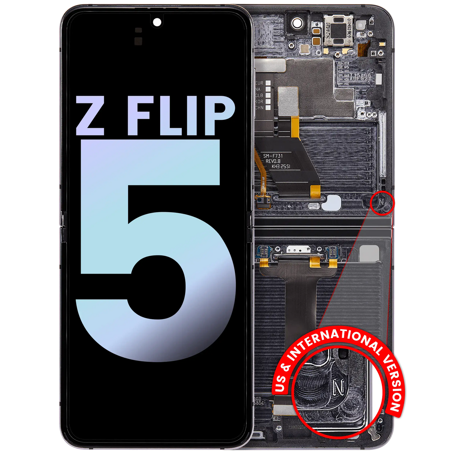 Inner OLED Assembly With Frame For Samsung Galaxy Z Flip 5 5G (US & International) (Service Pack) (Graphite) - View 1 | TechDrip Canada