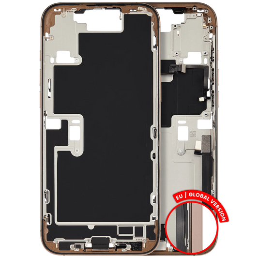Mid-Frame Housing W/ Charging Port Flex & Small Parts For iPhone 16 Pro Max (EU / Global Version) (Used OEM Pull: Grade A) (Desert Titanium)