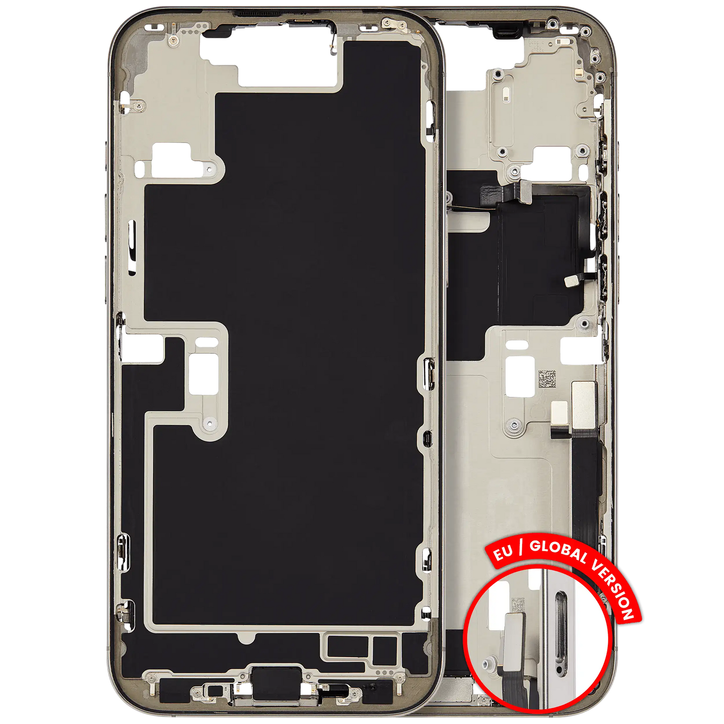 Mid-Frame Housing W/ Charging Port Flex & Small Parts For iPhone 16 Pro Max (EU / Global Version) (Used OEM Pull: Grade C) (Natural Titanium)