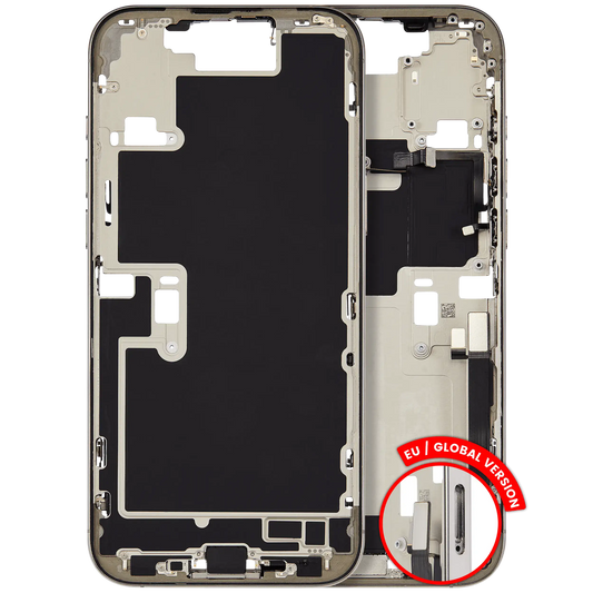 Mid-Frame Housing W/ Charging Port Flex & Small Parts For iPhone 16 Pro Max (EU / Global Version) (Used OEM Pull: Grade B) (Natural Titanium)
