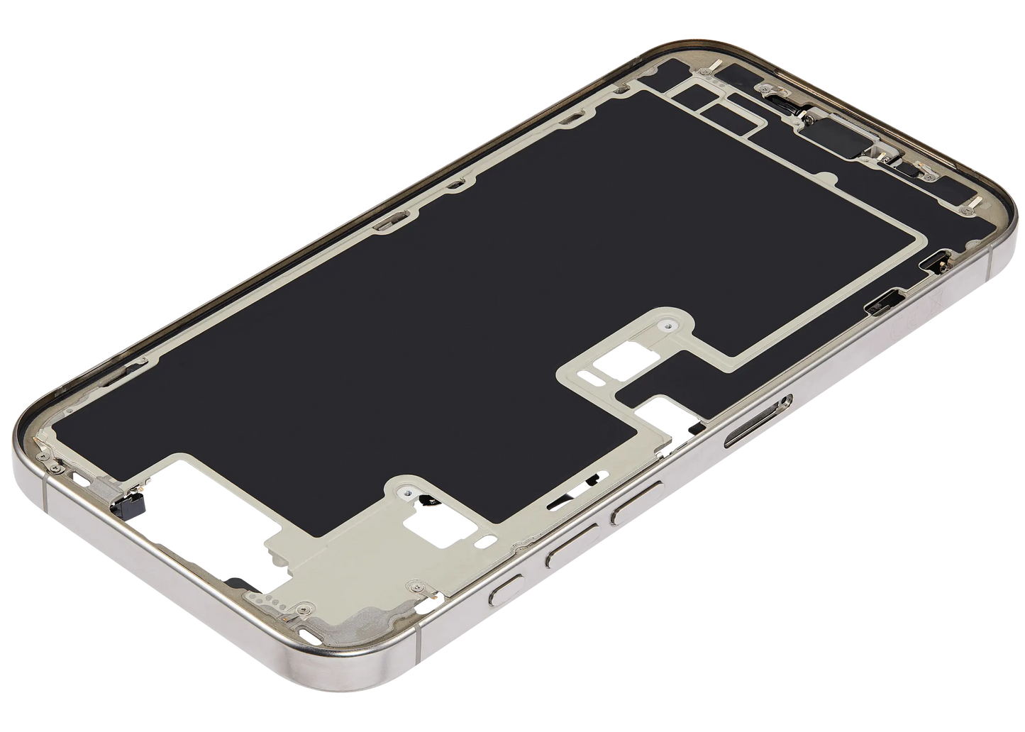 Mid-Frame Housing W/ Charging Port Flex & Small Parts For iPhone 16 Pro Max (EU / Global Version) (Used OEM Pull: Grade A) (Natural Titanium)