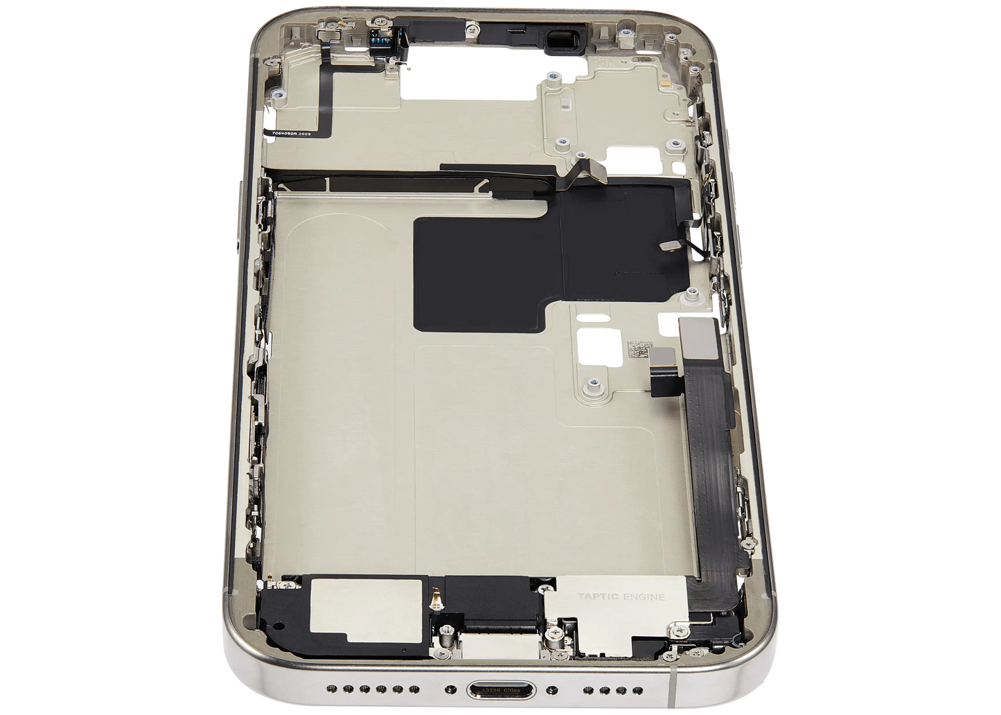Mid-Frame Housing W/ Charging Port Flex & Small Parts For iPhone 16 Pro Max (EU / Global Version) (Used OEM Pull: Grade C) (Natural Titanium)