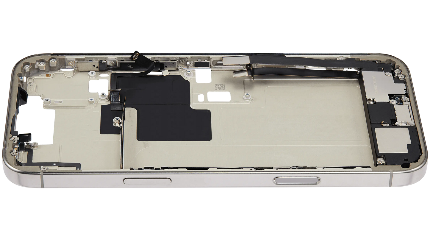 Mid-Frame Housing W/ Charging Port Flex & Small Parts For iPhone 16 Pro Max (EU / Global Version) (Used OEM Pull: Grade C) (Natural Titanium)