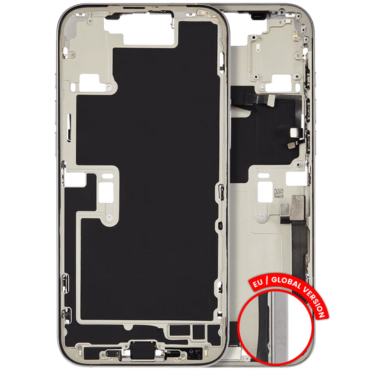 Mid-Frame Housing W/ Charging Port Flex & Small Parts For iPhone 16 Pro Max (EU / Global Version) (Used OEM Pull: Grade C) (White Titanium)