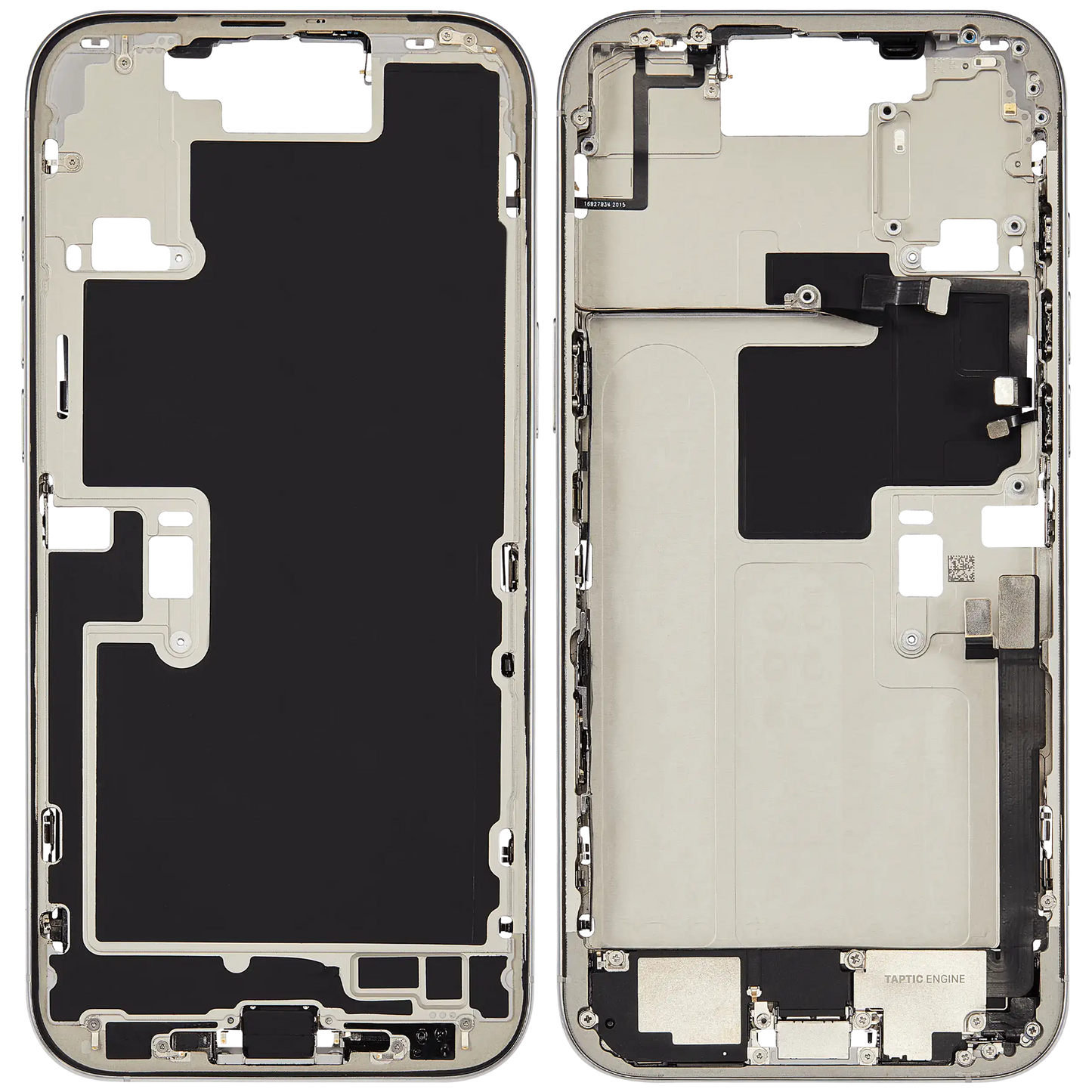 Mid-Frame Housing W/ Charging Port Flex & Small Parts For iPhone 16 Pro Max (EU / Global Version) (Used OEM Pull: Grade B) (White Titanium)