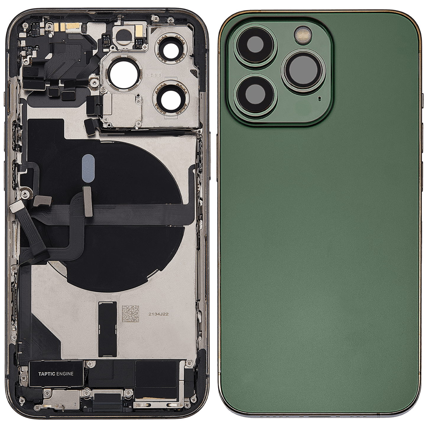 Back Housing W/ Charging Port Flex & Small Parts For iPhone 13 Pro (US Version) (Used OEM Pull: Grade A) (Alpine Green)