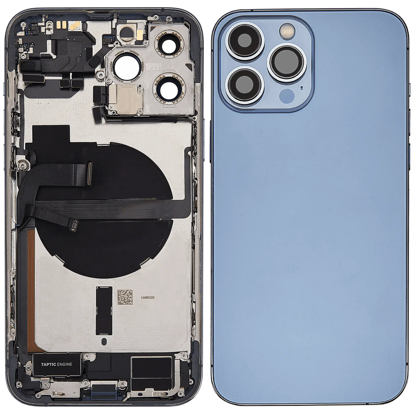 Back Housing W/ Charging Port Flex & Small Parts For iPhone 13 Pro Max (US Version) (Used OEM Pull: Grade C) (Sierra Blue)
