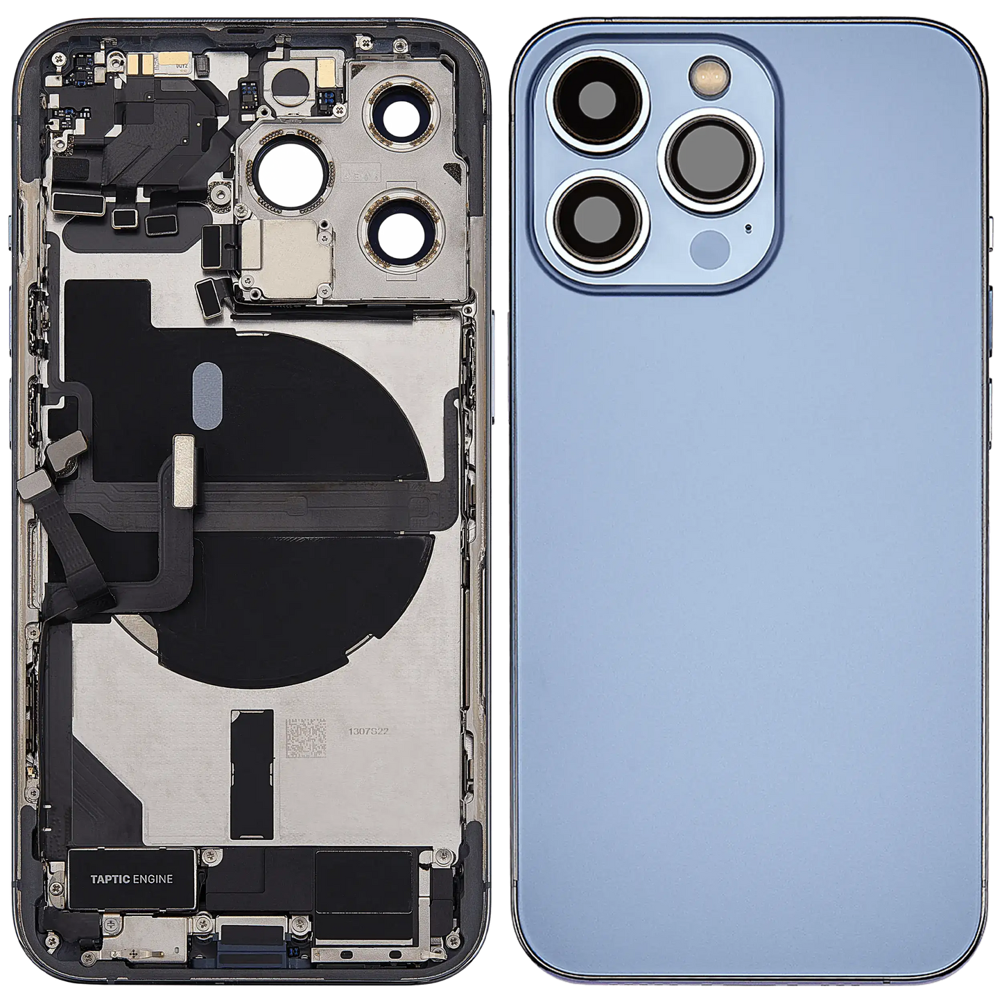 Back Housing W/ Charging Port Flex & Small Parts For iPhone 13 Pro (US Version) (Used OEM Pull: Grade B) (Sierra Blue)