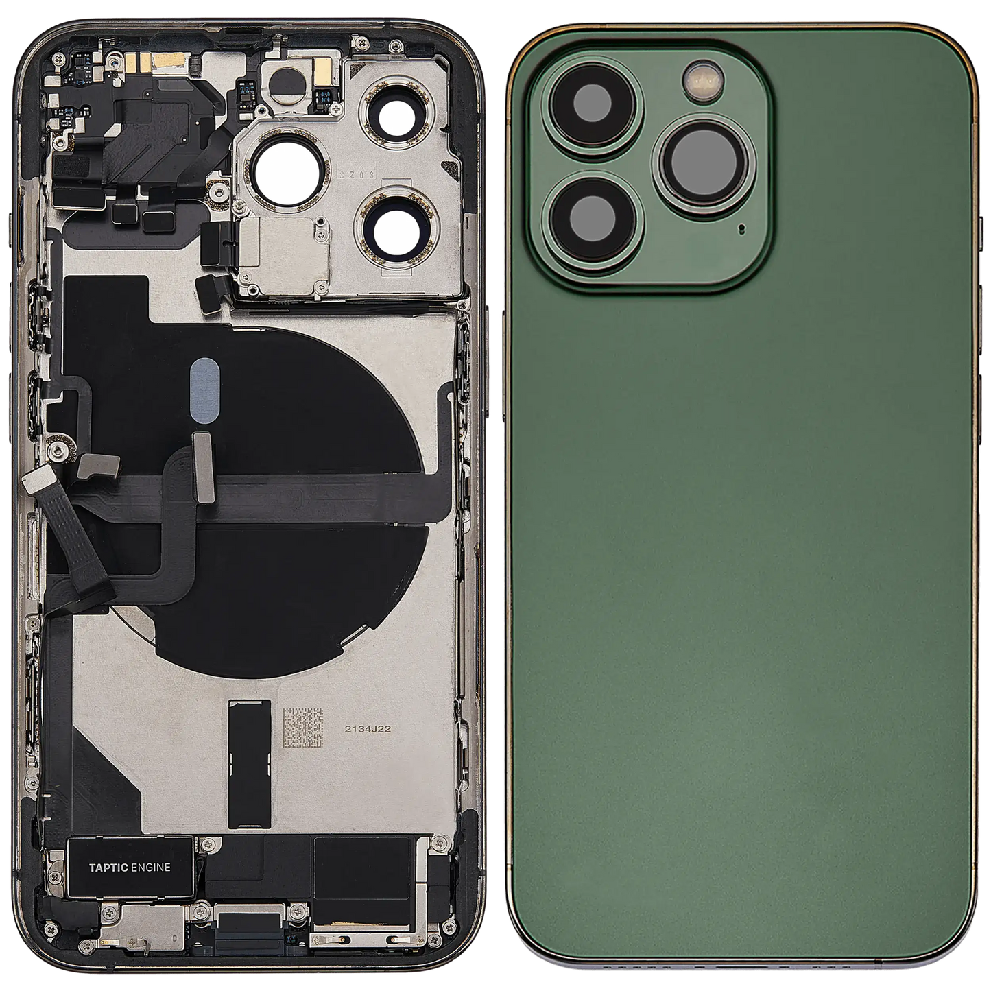Back Housing W/ Charging Port Flex & Small Parts For iPhone 13 Pro (US Version) (Used OEM Pull: Grade B) (Alpine Green)