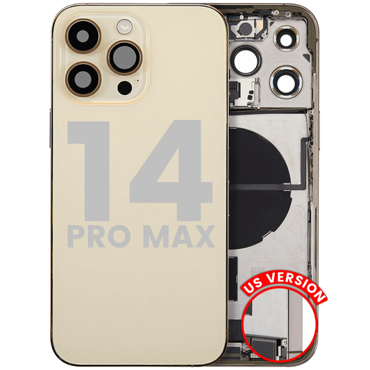 Back Housing W/ Charging Port Flex & Small Parts For iPhone 14 Pro Max (US Version) (Used OEM Pull: Grade B) (Gold)