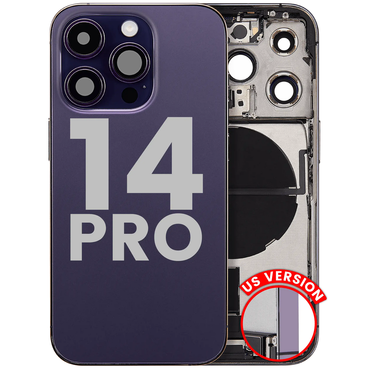 Back Housing W/ Charging Port Flex & Small Parts For iPhone 14 Pro (US Version) (Used OEM Pull: Grade C) (Deep Purple)