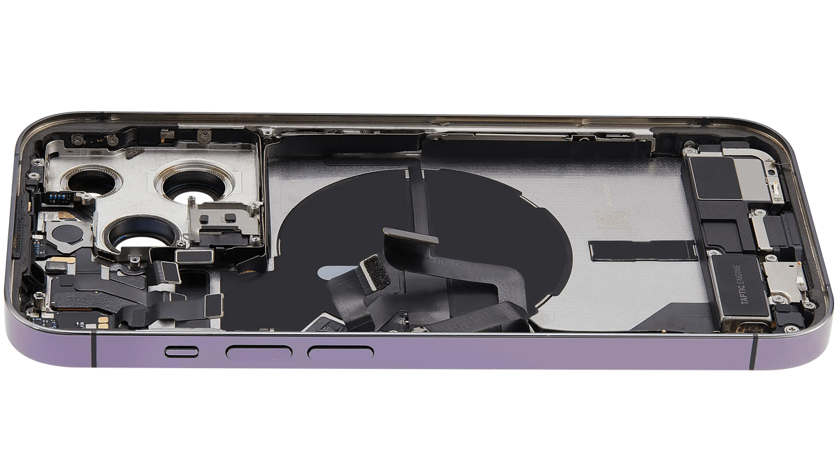 Back Housing W/ Charging Port Flex & Small Parts For iPhone 14 Pro (US Version) (Used OEM Pull: Grade C) (Deep Purple)