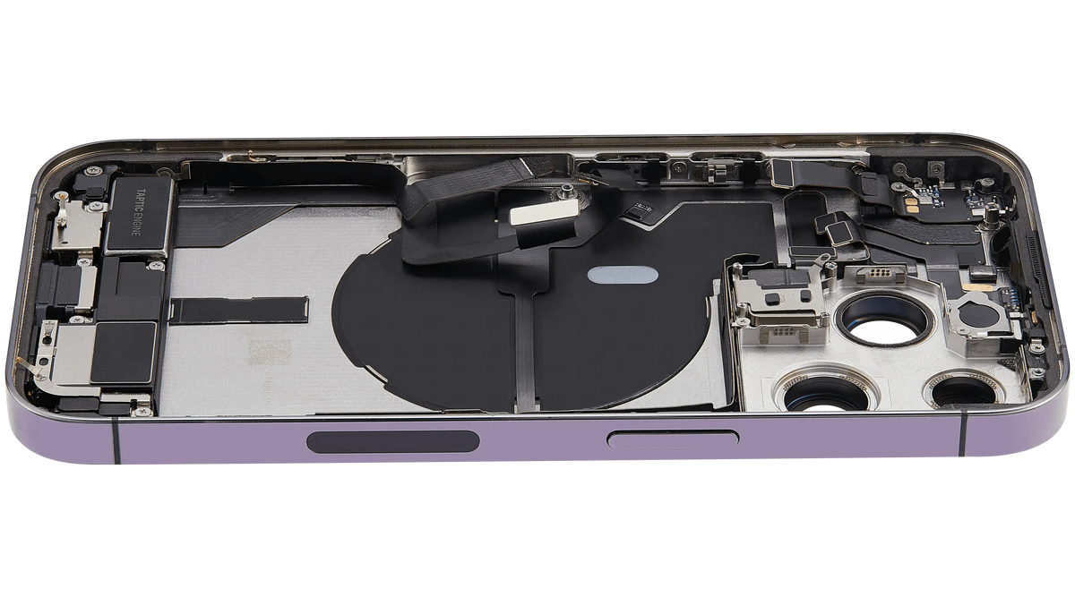 Back Housing W/ Charging Port Flex & Small Parts For iPhone 14 Pro (US Version) (Used OEM Pull: Grade C) (Deep Purple)