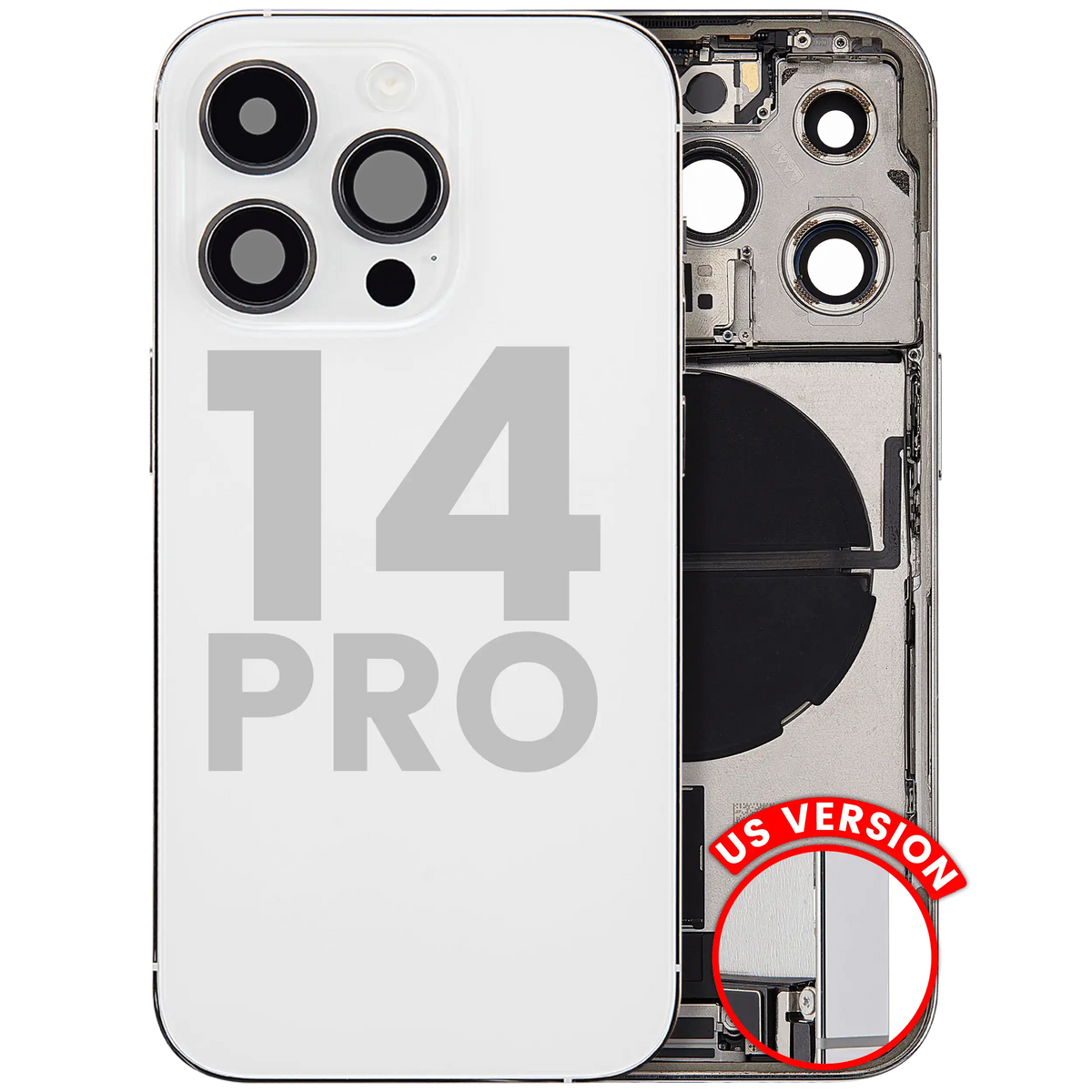 Back Housing W/ Charging Port Flex & Small Parts For iPhone 14 Pro (US Version) (Used OEM Pull: Grade C) (Silver)