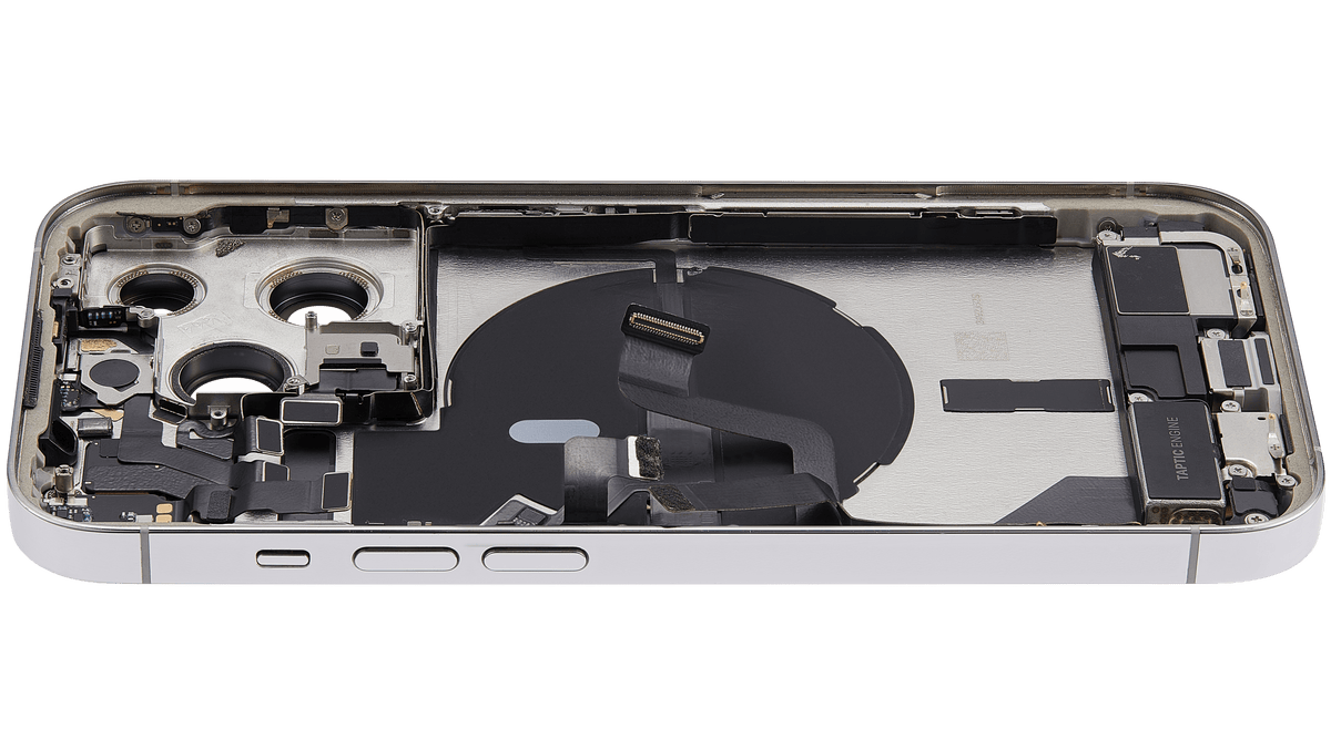 Back Housing W/ Charging Port Flex & Small Parts For iPhone 14 Pro (US Version) (Used OEM Pull: Grade C) (Silver)