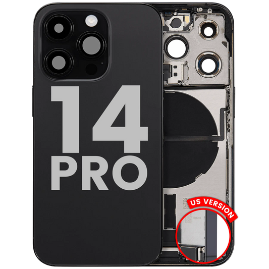 Back Housing W/ Charging Port Flex & Small Parts For iPhone 14 Pro (US Version) (Used OEM Pull: Grade C) (Space Black)