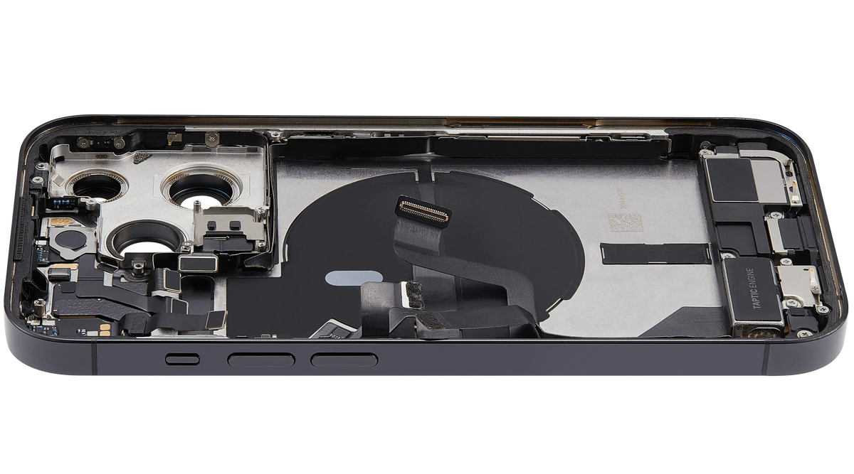 Back Housing W/ Charging Port Flex & Small Parts For iPhone 14 Pro (US Version) (Used OEM Pull: Grade C) (Space Black)