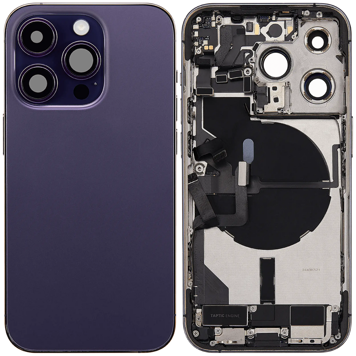 Back Housing W/ Charging Port Flex & Small Parts For iPhone 14 Pro (US Version) (Used OEM Pull: Grade B) (Deep Purple)