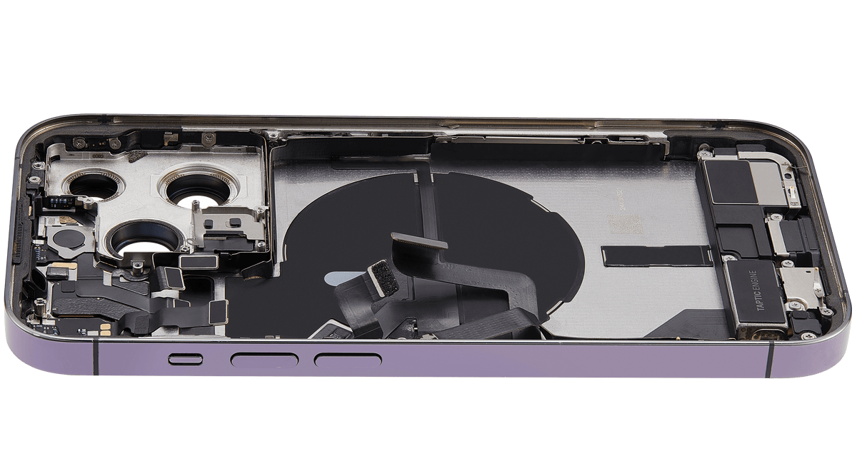 Back Housing W/ Charging Port Flex & Small Parts For iPhone 14 Pro (US Version) (Used OEM Pull: Grade B) (Deep Purple)