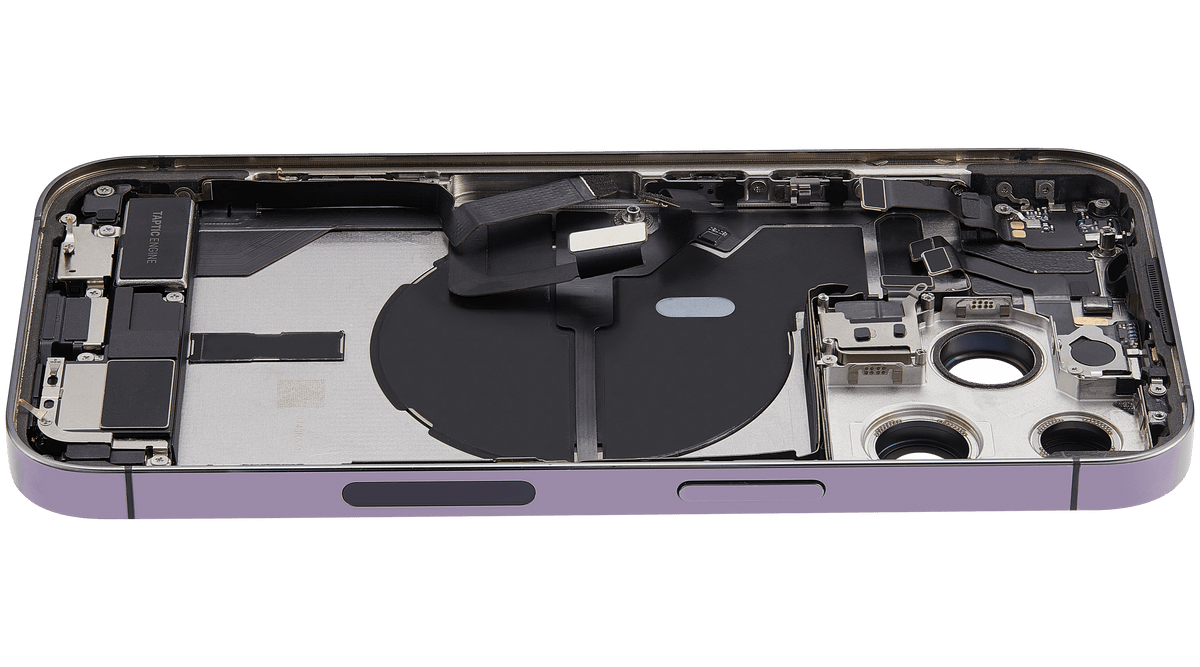 Back Housing W/ Charging Port Flex & Small Parts For iPhone 14 Pro (US Version) (Used OEM Pull: Grade B) (Deep Purple)