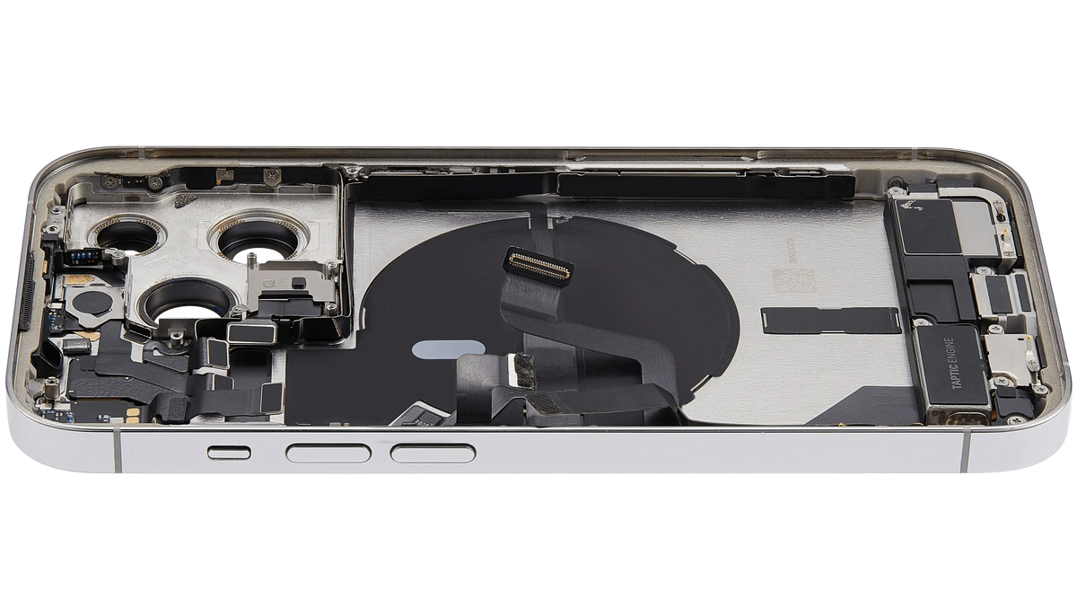 Back Housing W/ Charging Port Flex & Small Parts For iPhone 14 Pro (US Version) (Used OEM Pull: Grade B) (Silver)