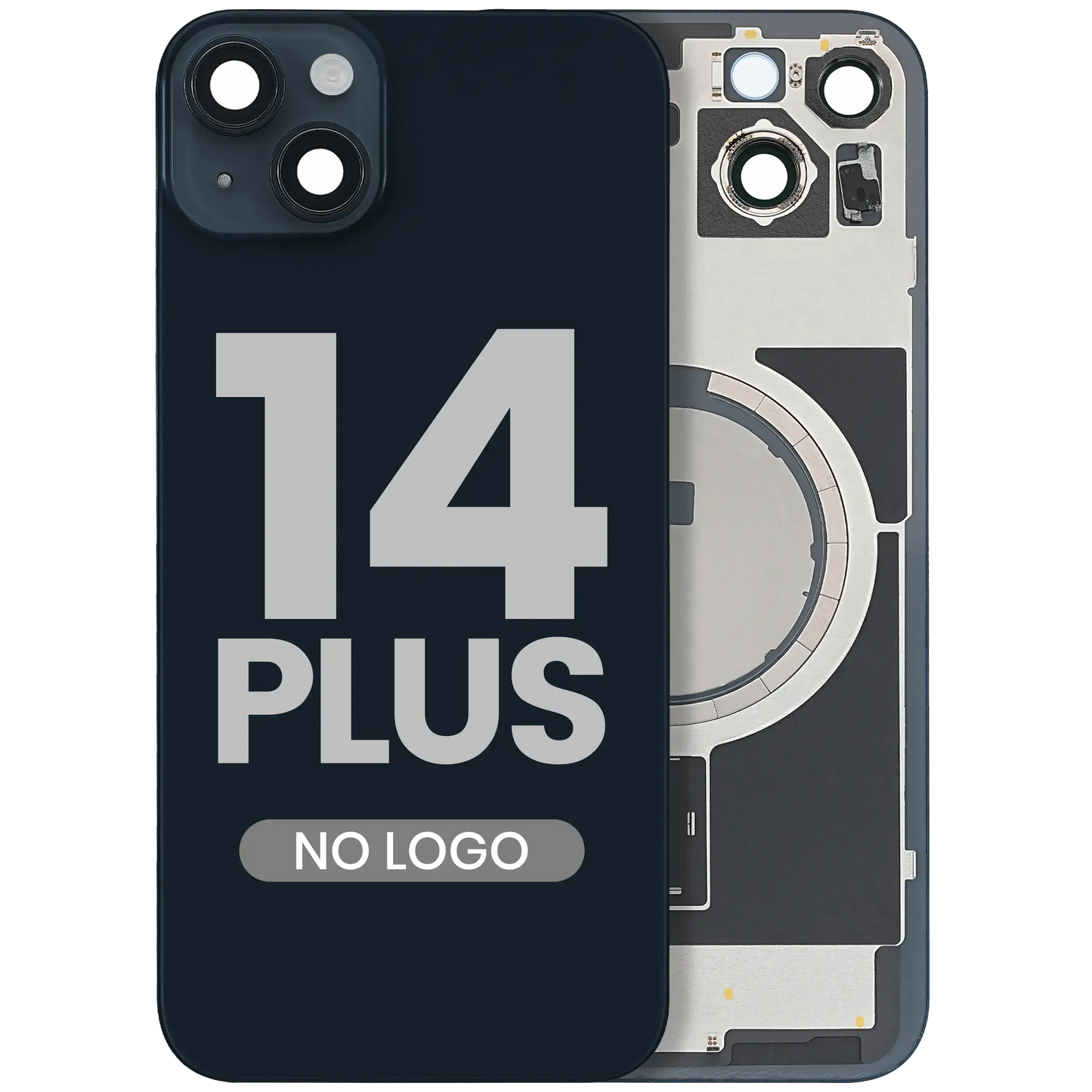 Back Glass w/ MagSafe Magnet For iPhone 14 Plus (Aftermarket) (Midnight) (No Logo)