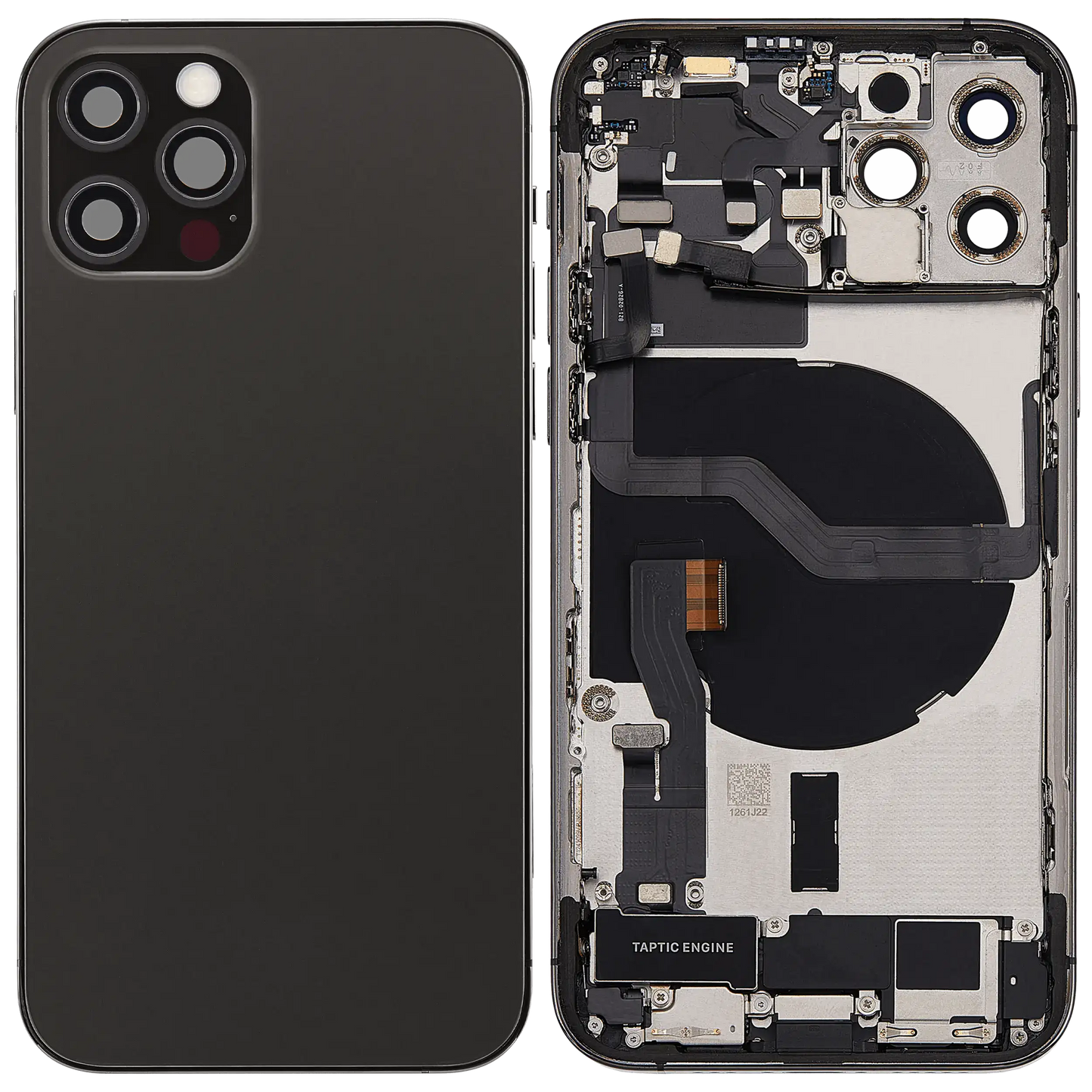 Back Housing W/ Charging Port Flex & Small Parts For iPhone 12 Pro (US Version) (Used OEM Pull: Grade C) (Graphite)