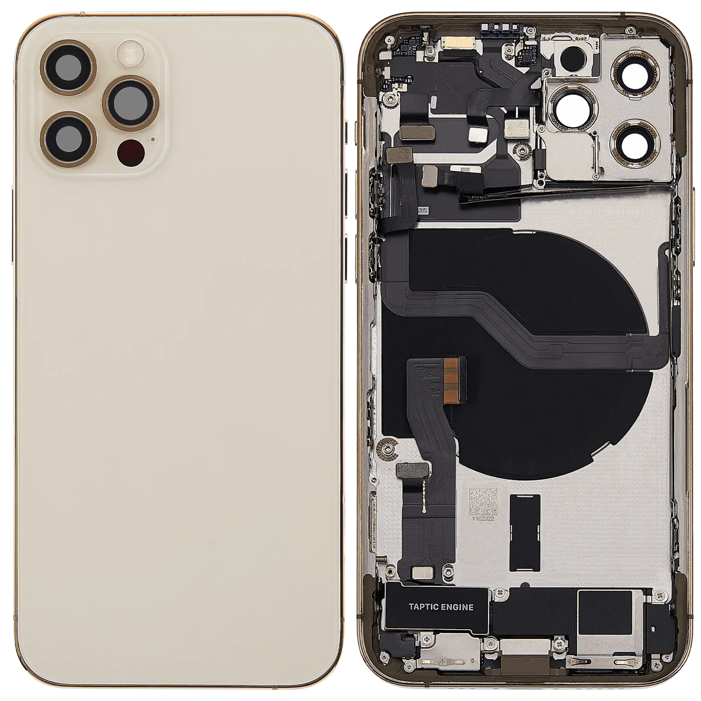 Back Housing W/ Charging Port Flex & Small Parts For iPhone 12 Pro (US Version) (Used OEM Pull: Grade C) (Gold)