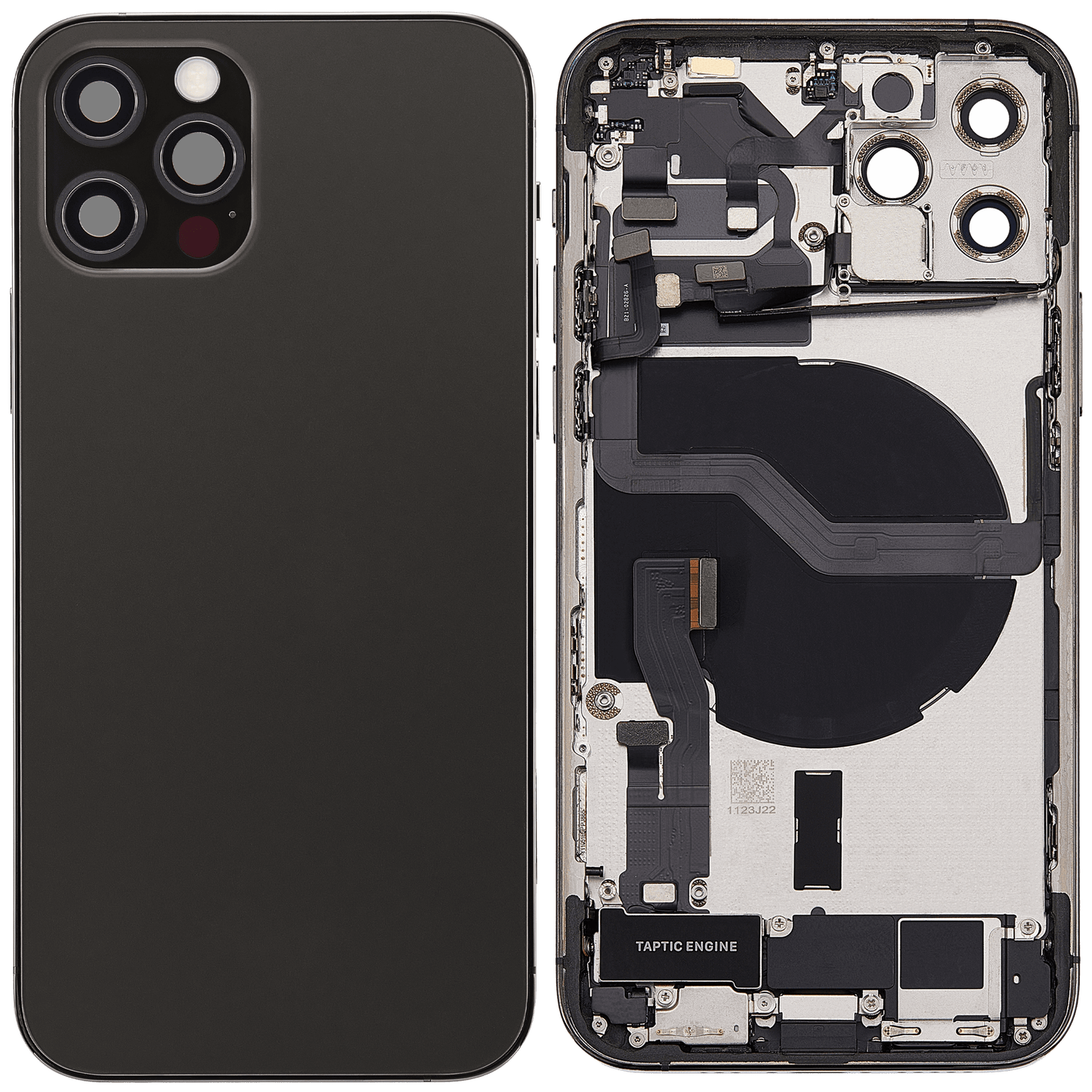 Back Housing W/ Charging Port Flex & Small Parts For iPhone 12 Pro (EU / Global Version) (Used OEM Pull: Grade C) (Graphite)